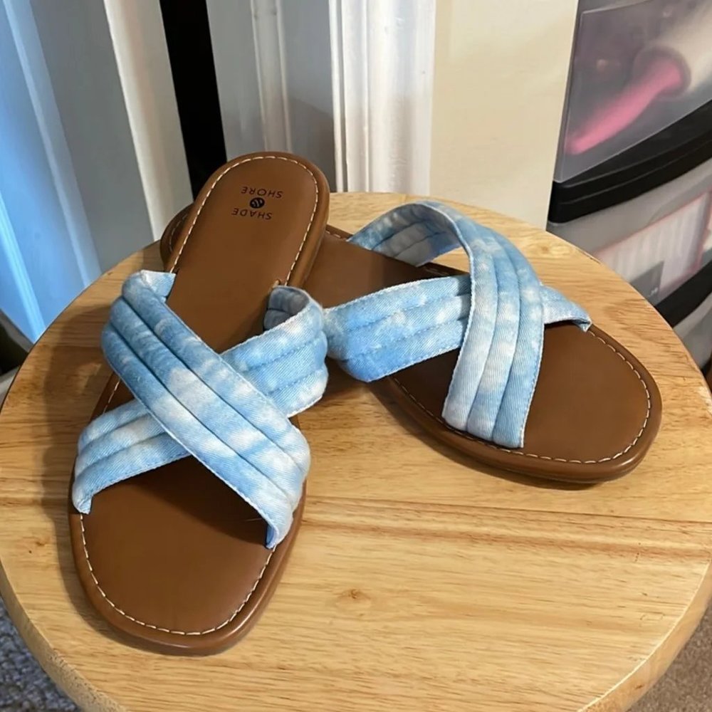Shade & Shore Women’s Perla Slide Sandals, Blue Tie Dye -Size 9 (Women's Shoes)